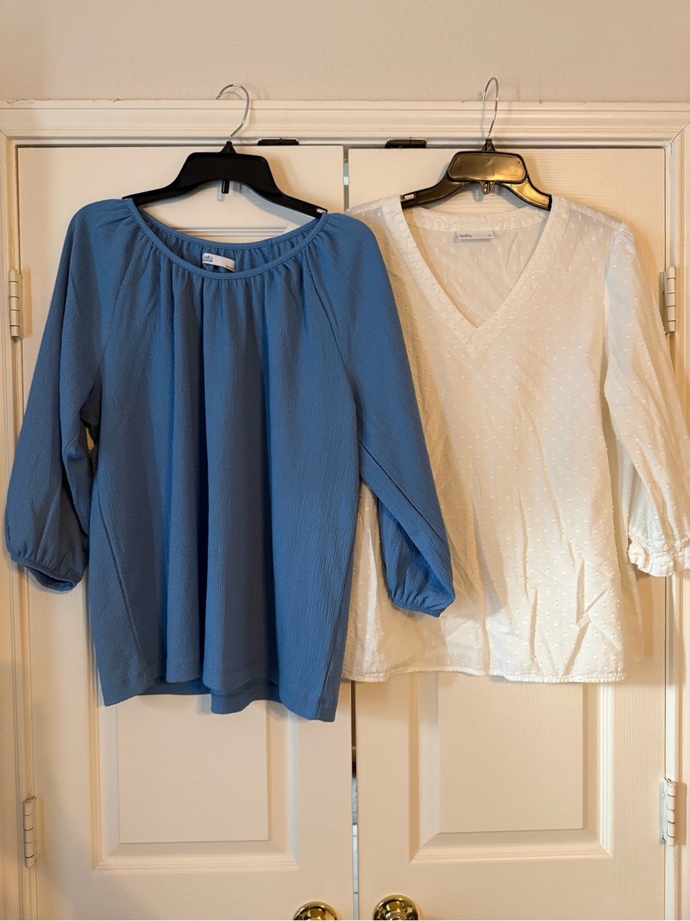 croft & barrow Blue Peasant Blouse and Swiss Dot Ivory